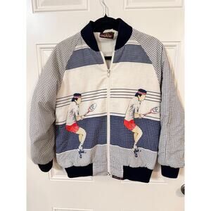Vintage Jordache Tennis Bomber Athletic Jacket 80s Sport Graphic Zip-Up